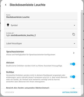 Screenshot Einstellung Entität