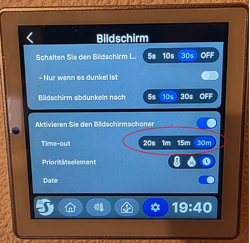 Bildschirmschoner auf 30 Minuten gestellt